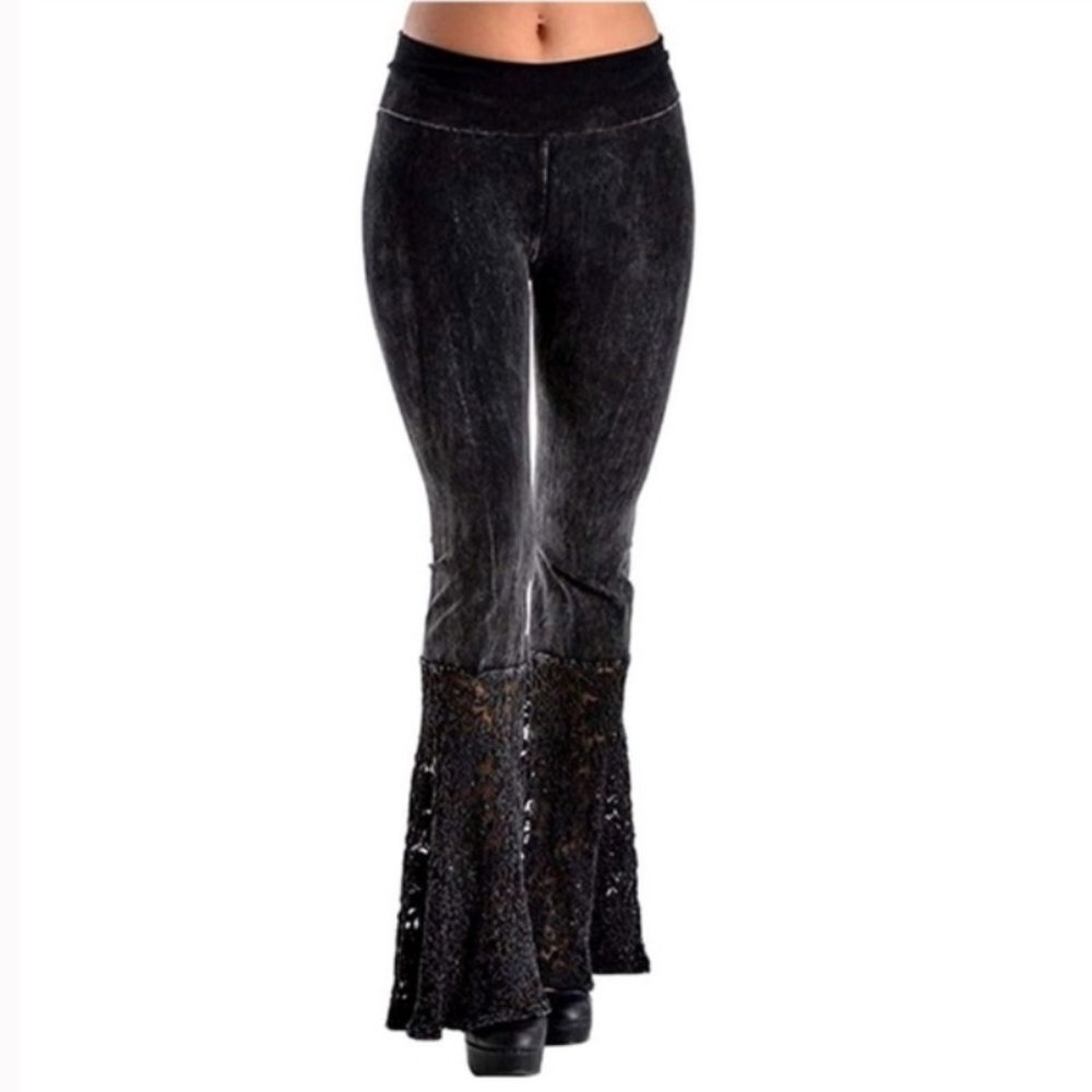 T Party Mineral Washed Lace Flare Pants